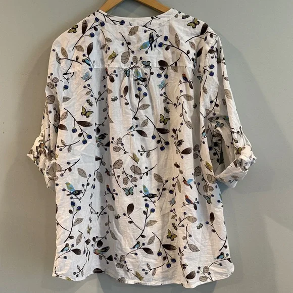 Preswick & Moore | Floral, Butterfly, Bird Button-Up Blouse - White and Blue - Picture 6 of 11